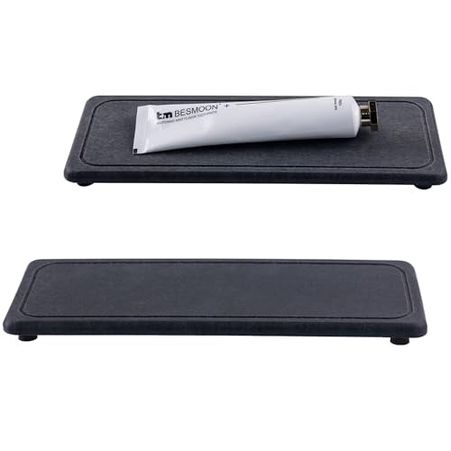 NiuYichee 2 Pcs Sink Stone Soap Trays, Water Absorbing Diatomite Tray Used for Hand Soap/Cosmetic Bottles/Dish Soap in the Kitchen/Bathroom Sink Countertop, Fast Dry Stone Tray with Non-Slip Pads - color: Dark Gray, size: 10.2" x 4" with groove