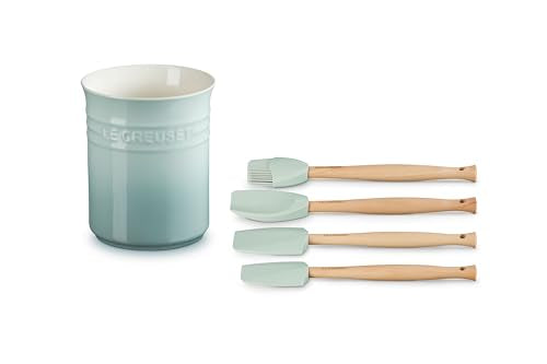 Le Creuset Stoneware & Silicone 5pc. Utensil Crock Set, Sea Salt - color: Sea Salt