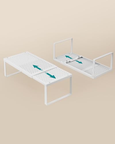 SONGMICS Spice Racks Expandable Kitchen Countertop Shelves, Metal | Set of 2 small cupboard organizers, space-saving tabletop shelves, Matte White, UKCS402W01 - color: Matte White, size: Set of 2