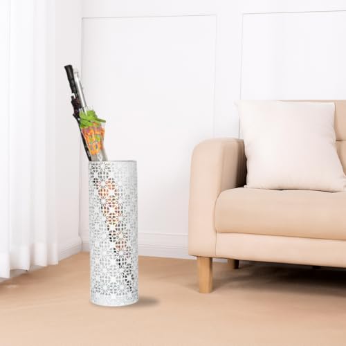 8x20 inch Heavy Duty Metal Umbrella Stand - Durable Storage Holder for Umbrellas - Indoor and Outdoor Use - Stylish and Modern Organizer for Entryways. (White Flower Lace) - color: White Flower Lace