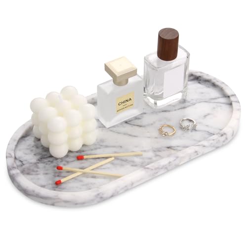 Oval Marble Bathroom Vanity Tray, Lilac, 10" x 5" x 0.6" | Natural Luxury Marble, Home Kitchen Bathroom Table Tray, Stone Decorative Countertop Tray, For Coffee Perfume Jewelry - color: Lilac, size: 5" x 0.6" x 10"