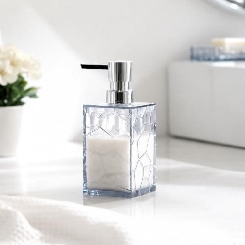 HBlife Bathroom Accessories Set, Acrylic Bathroom Counter Set of 4 | Boho acrylic bathroom decor, 4-pc: holder, soap, tumbler, dish, Easy-clean & rustproofd, Ideal housewarming gift - style: White