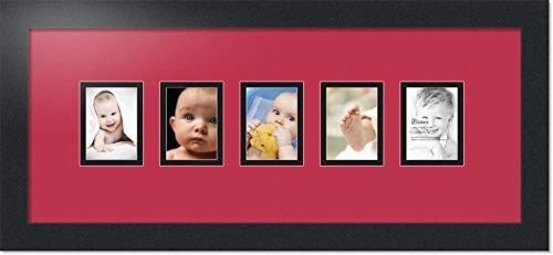 ArtToFrames Collage Photo Frame Double Mat with 5-2.5x3.5 Openings with Satin Black Frame and Rouge mat. - color: Rouge, size: 2.5x3.5