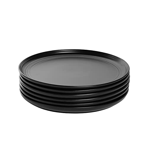 Double Line 10.5" Dinner Plate, Set of 6, Matte Black - color: Matte Black, size: Dinner Plate