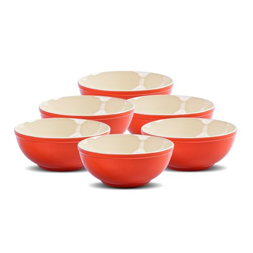 Ceramic Bowls Set of 6, 29oz Deep Bowls for Kitchen, Dishwasher & Microwave Safe for Salad, Pasta, Rice, Oatmeal, Fruit, Rice, Orange - color: Orange, size: 6"(29oz)