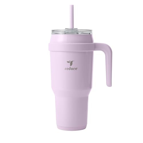 REDUCE 40 oz Stainless Steel Tumbler with Handle - Dual-Wall Vacuum Insulated Travel Mug, Sweat-Proof Lid & Reusable Straw - Keeps Drinks Cold for 24 Hrs, Fits Cupholders, Dishwasher Safe - Lilac Bud - color: Lilac Bud, size: 40 Ounces