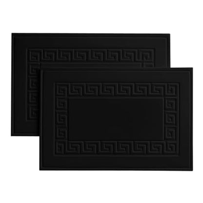 100% Recycle Cotton Bath Mat Black Key Pattern Bath Rug [Not a Bathroom Rug], Soft Absorbent 330 GSM Shower Floor Towel Set, Hotel Spa Quality, Machine Washable (2 Pack) - color: Black