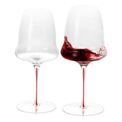 KAMMAK Crystal Red Wine Glasses Set of 2, 24.69 oz Stemmed Glasses, XY009 | Hand Blown, Bordeaux Wine Glasses, Thin Rim & Long Stem, Red & White, Daily Use, Wedding or Birthday Gift for Women - size: 8KPDSXY009