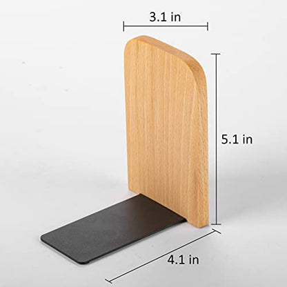muso wood Beech Book Ends for Shelves, 1 Pair | Non-Slip Bookends, Heavy Duty Wooden Bookend, Suitable for Books & Movies Storage - color: Beech-1 Pair