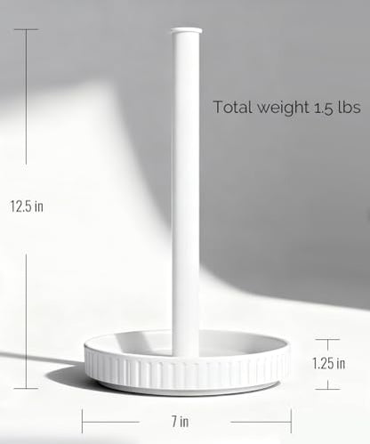 Paper Towel Holder, Ceramic Heavy Plate Base Wobble-Free, Roll Stand-White | Effortless Cleaning and Easy to Assemble, Super Large for Triple Rolls, High End Looking as a Good Gift for Kitchen Island - color: Chic White