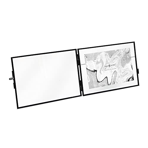 Isaac Jacobs 7x5 Black Horizontal Metal Floating Photo Frame Locket Closure | Modern Style Brass and Glass, Metal Floating Desk Photo Frame (Horizontal), with Locket Closure, Art, Mementos & Keepsakes - size: 5x7 (Horizontal)