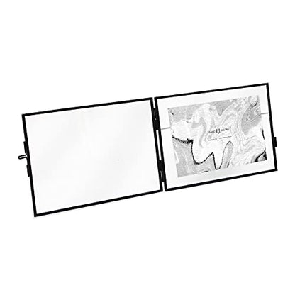 Isaac Jacobs 7x5 Black Horizontal Metal Floating Photo Frame Locket Closure | Modern Style Brass and Glass, Metal Floating Desk Photo Frame (Horizontal), with Locket Closure, Art, Mementos & Keepsakes - size: 5x7 (Horizontal)
