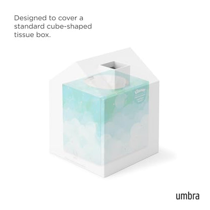 Umbra Casa Tissue Box Cover, House Shaped Kleenex Box Holder, Square, White | Adds decorative touch to rooms, easy one hand retrieval, wipe with damp cloth, durable plastic - color: White