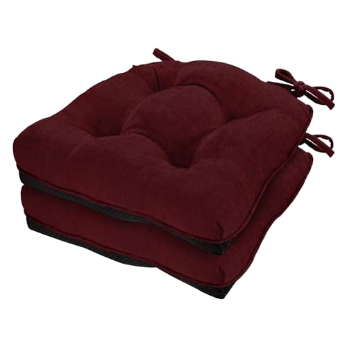 Cozyide Chair Cushions for Dining Chairs, 17" x 17" Non-Slip Kitchen Chair Pads with Adjustable Ties, Indoor Chair Cushions for Dining Room, Burgundy (Pack of 2) - color: Burgundy, size: 2 Count (Pack of 1)