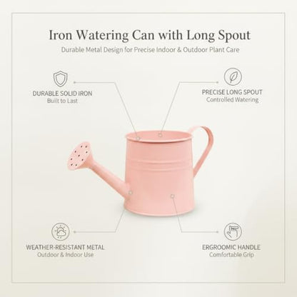 Long Spout Iron Watering Can for Indoor & Outdoor Plants, Durable Metal Design with Precise Flow Control (1 Pack) - color: Pink