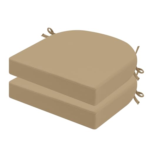idee-home Outdoor Chair Cushions Set of 2, 17 x 17 Outdoor Seat Cushions | Patio Chair Cushions for Outdoor Furniture Waterproof with Ties, Outdoor Seat Cushion, Patio Chair Pads Dining Chair - color: Antique Beige, size: 17X17X2 Inch-u Shaped