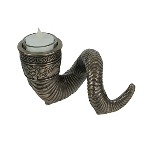 Veronese Design 4 3/8 Inch Tall Nordic Viking Ram Horn Tealight Candle Holder Cold Cast Bronzed Resin Sculpture