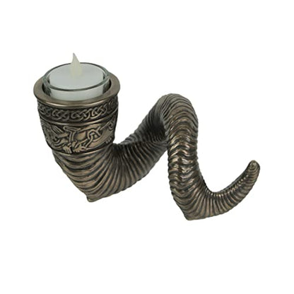 Veronese Design 4 3/8 Inch Tall Nordic Viking Ram Horn Tealight Candle Holder Cold Cast Bronzed Resin Sculpture