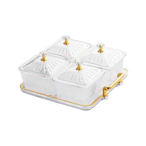 Dry Fruit Tray with Lid,Divided Serving Dishes Snack Tray Appetizer Plate with Tray,Serving Plate Party Wedding Nuts Plate Food Storage Box 4 Compartment Transparent Decorative Tray