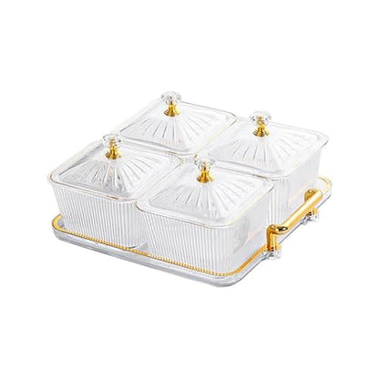 Dry Fruit Tray with Lid,Divided Serving Dishes Snack Tray Appetizer Plate with Tray,Serving Plate Party Wedding Nuts Plate Food Storage Box 4 Compartment Transparent Decorative Tray