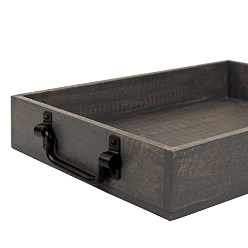GoCraft Handmade Wooden Tray with Metal Handles – 15" x 11" x 2.5" Decorative Serving Tray in Grey Washed Finish – Versatile Tray for Breakfast in Bed, Lunch, Dinner, Appetizers, Coffee Table