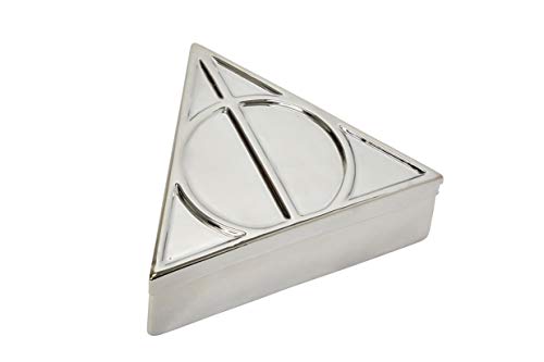 Harry Potter Deathly Hallows Silver Trinket Box - Ceramic Deathly Hallows Symbol Design with Lid - Great Gift for Any Fan - 12 oz