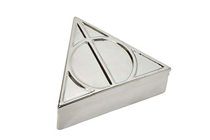 Harry Potter Deathly Hallows Silver Trinket Box - Ceramic Deathly Hallows Symbol Design with Lid - Great Gift for Any Fan - 12 oz