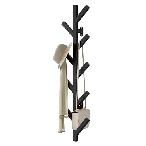 Prywot Vertical Hat Rack, Metal Coat Rack Wall Mounted, Black, 37.8" | 9 Hooks, Space-saving wall-mounted design, for Hats, Jackets, Coats, and Bags - Suitable for Entryways and Bedrooms - color: Black