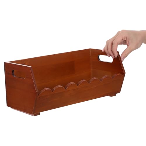 FUOYLOO Wood Pantry Storage Bin Rustic Wooden Basket with Ergonomic Handles and Open Front Design Flat Bottom Kitchen Organizer for Bread and Vegetables for Countertop and Living Room