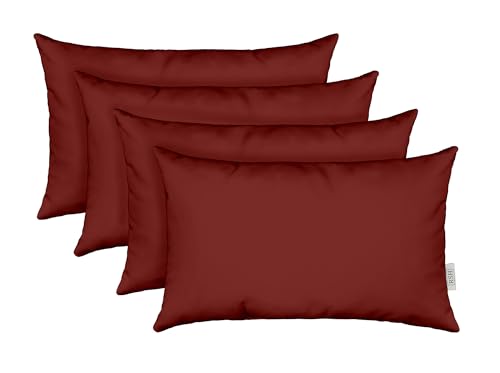 RSH DECOR: Sunbrella Lumbar Throw Pillows Set of 4 | 20" x 12" | Water and Fade-Resistant Performance Fabric | Outdoor Pillow Covers with Down-Alternative Inserts | Canvas Burgundy - color: Canvas Burgundy, size: 20" x 12" (Set of 4)