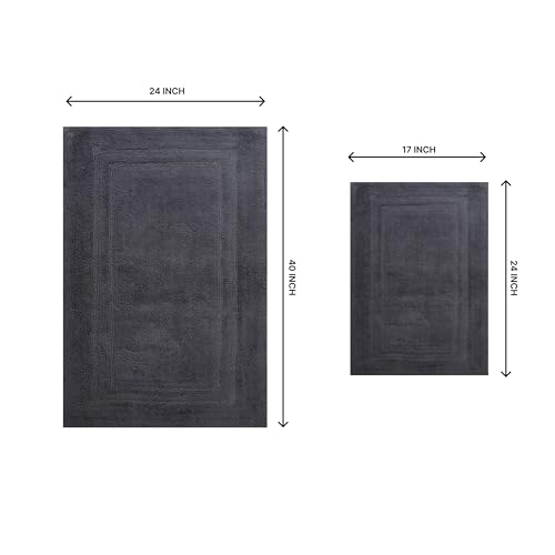 Home Weavers Luxury Collection 100% Cotton Reversible Bathroom Rugs Set, Washable Rug, Soft Cotton Extra Soft and Absorbent Bath Rug, Kitchen Mat, 2 Piece Set(S+L), Gray - color: Grey, size: 2 Piece Set(S+L)