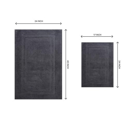 Home Weavers Luxury Collection 100% Cotton Reversible Bathroom Rugs Set, Washable Rug, Soft Cotton Extra Soft and Absorbent Bath Rug, Kitchen Mat, 2 Piece Set(S+L), Gray - color: Grey, size: 2 Piece Set(S+L)