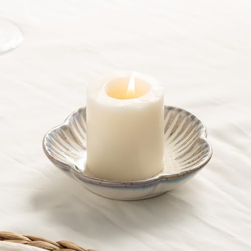 BEUNAIZER Ceramic Pillar Candle Holder Plate, Decorative Candlestick Holder | Fits tea lights, incense and palo santo for dining tables, parties, weddings, birthdays and anniversary decorations. - color: Vintage White