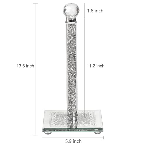 Paper Towel Holder Countertop, Silver Paper Towel Roll Dispenser Stand Weighted Base Non Slip Filled with Sparkly Crystal Crushed Diamond for Home Kitchen Bathroom Tabletop - color: Silver