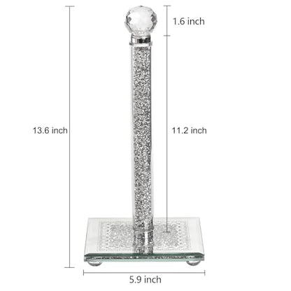 Paper Towel Holder Countertop, Silver Paper Towel Roll Dispenser Stand Weighted Base Non Slip Filled with Sparkly Crystal Crushed Diamond for Home Kitchen Bathroom Tabletop - color: Silver