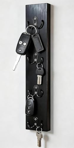 Yohsnor Vertical Key Holder for Wall,Space-Saving Hook Rack for Key,Wallet | Durable Wooden Wall Mount Key Rack,Stylish Home Decor for Entryway,Ideal for Small Spaces & Versatile Storage Solutions - color: Black