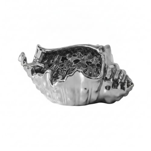 Conch Shaped Ceramic Jewelry Tray for Vanity, Nightstand, and Entryway Organization - Decorative Catchall Dish - color: Silver