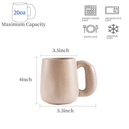 Uaral Large Coffee Mugs Cream Stoneware Mug Set with Jumbo Handle for Cocoa,Milk,Latte or Tea,Handmade Free-Form Edge Design,20oz,Set of 2, (Cream) - color: Cream