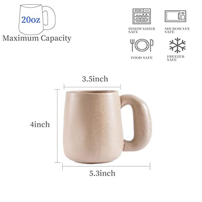 Uaral Large Coffee Mugs Cream Stoneware Mug Set with Jumbo Handle for Cocoa,Milk,Latte or Tea,Handmade Free-Form Edge Design,20oz,Set of 2, (Cream) - color: Cream