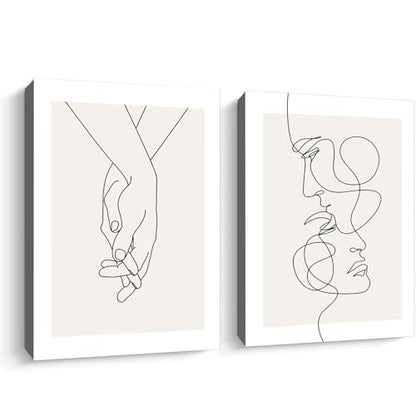 Abstract Couple Line Art Line Face Wall Art Minimalist Line Art Prints Black Line Pictures Holding Hands Canvas Wall Art Black and White Minimalist Poster for Living Room Bedroom 16x24inx2 Framed - color: Abstract Couple Line Art Framed
