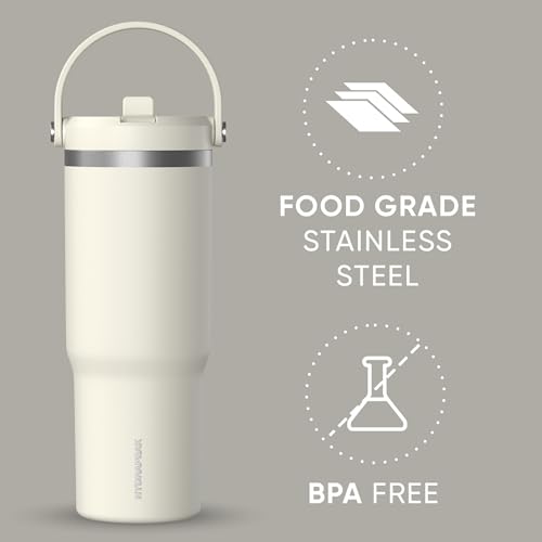 Hydrapeak Nomad 32oz Stainless Steel Insulated Travel Tumbler with Handle & Straw Lid, Leakproof, Cupholder Friendly, Back to School, College Dorm, Gym & Everyday Hydration, Cold 24 Hours (Ivory) - color: Ivory