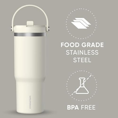 Hydrapeak Nomad 32oz Stainless Steel Insulated Travel Tumbler with Handle & Straw Lid, Leakproof, Cupholder Friendly, Back to School, College Dorm, Gym & Everyday Hydration, Cold 24 Hours (Ivory) - color: Ivory