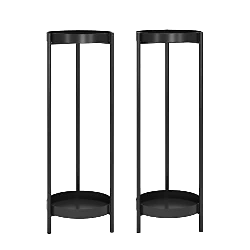 30" Plant Stand, 2 Tier Metal Flower Plants Holder with 2 Removable Display | Easy Install for Indoor or Outdoor,Pot Plant Planter Display(30 X 10in,Black 2P) - color: Black 2P