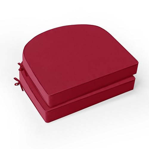 Outdoor Chair Cushions Set of 2: Waterproof & Fade Resistant Patio Furniture Cushions - 17 x 16 x 2 Inch Non Slip Round Corner Seat Cushion Pads with Removable Cover for Garden Yard Lawn, Burgundy - color: Red, size: 17x16x2 Inch-2p