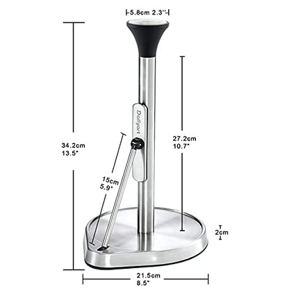Dailyart Paper Towel Holder Stand for One Hand Tear with Tension Arm - color: Silver and Black