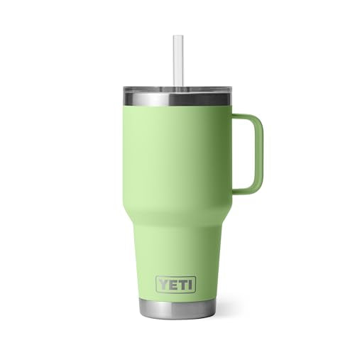 YETI Rambler 35 oz Tumbler with Handle and Straw Lid, Travel Mug Water Tumbler, Vacuum Insulated Cup with Handle, Stainless Steel, Key Lime - color: Key Lime, style: 35oz