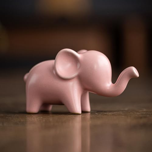 OwMell Good Luck Elephant Decor for Home, Small Ceramic Elephant Statue Figurine for Home Decor - Pink - color: Pink