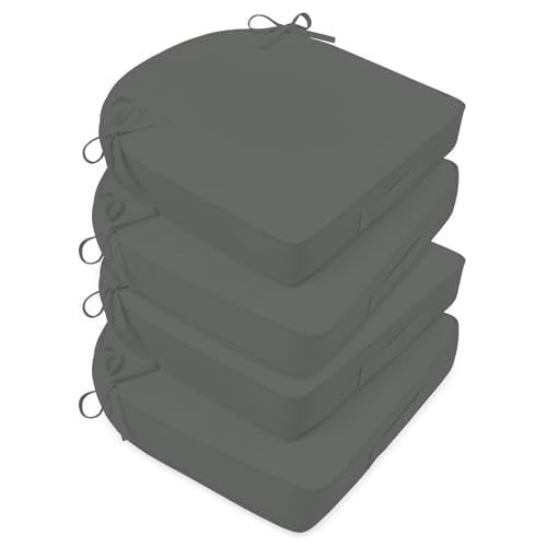 Basic Beyond Outdoor Cushions for Patio Furniture: Waterproof & UV Resistant Outdoor Chair Cushions Set of 4-19 x 19 x 3 Inch Thick Patio Chair Cushions with Adjustable Ties & Handle, Dark Grey - color: Dark Grey