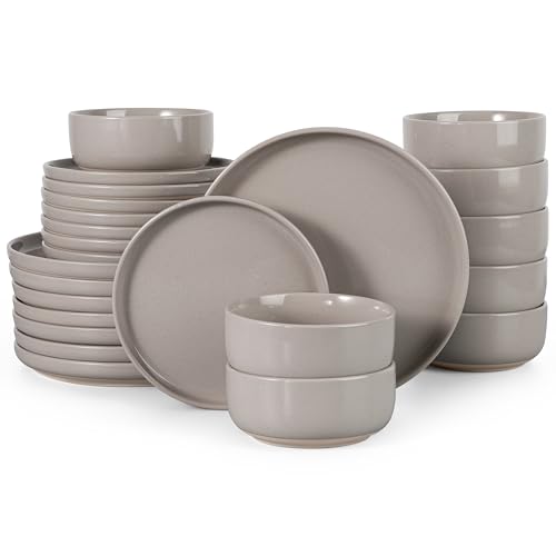 HaWare Dinnerware Sets, 24-Piece Plates and Bowls Set for 8, Cream Coffee - color: Speckled Cream Coffee, size: 24pcs for 8