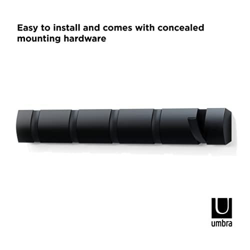 Umbra Flip Coat Rack, Wall Mounted 5-Hook Space Saving, Black/Black | Real wood and steel build, retractable hooks fold flat, holds coats bags and scarves, easy install - color: Black/Black, size: 5-Hook